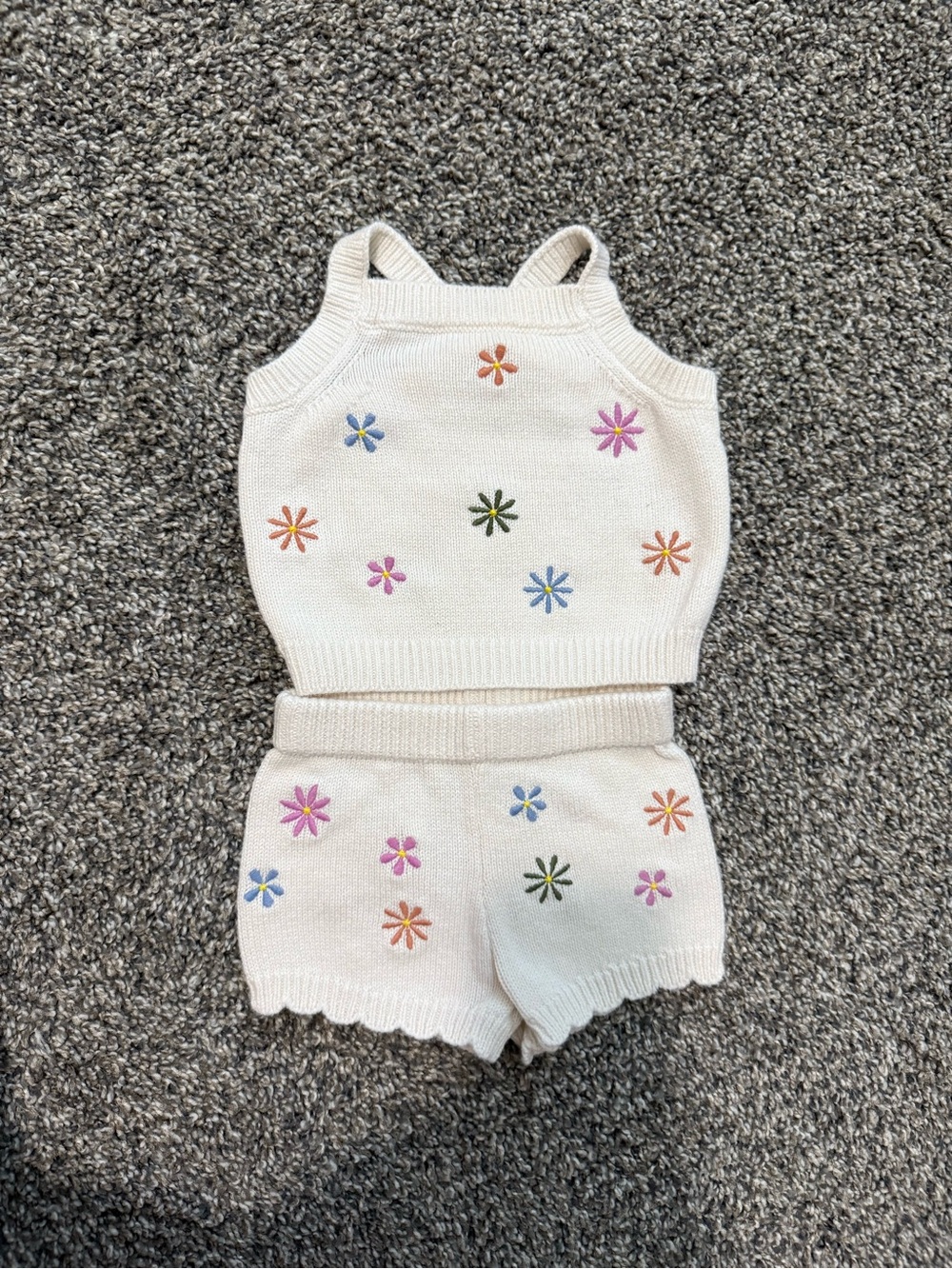 Old Navy Cream Knit Floral Embroidered Baby Set